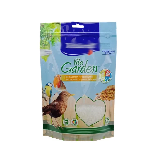 Reforço lateral personalizado superior pássaro coelho peixe gato plástico saco de embalagem de alimentos para cães com zíper resselável