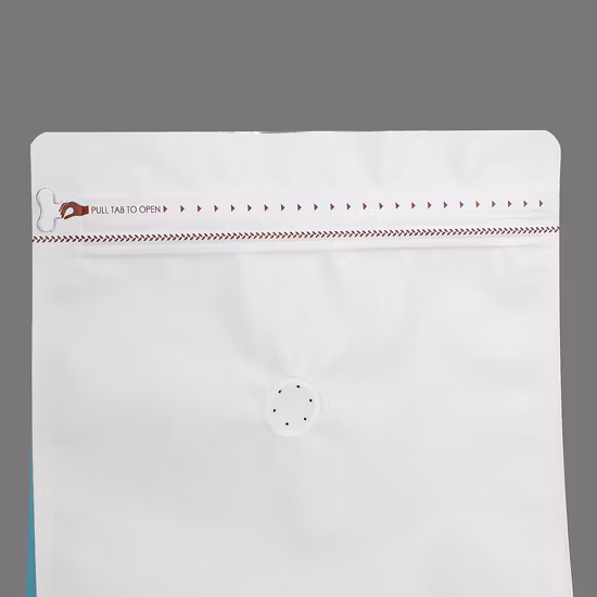 Reforço lateral de fundo plano, feijão de café, chá, flor, embalagem, papel kraft, impressão branca, bolsa de suporte com válvula 500g