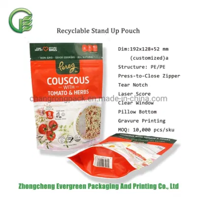 Tamanho personalizado e impressão de bolsa flexível para alimentos para micro-ondas Stand up Doypack Saco de embalagem de plástico ecológico